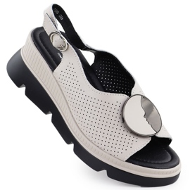 S.Barski Sandali in pelle femminile per un cuneo aperto Beige S. Barski LR51-788