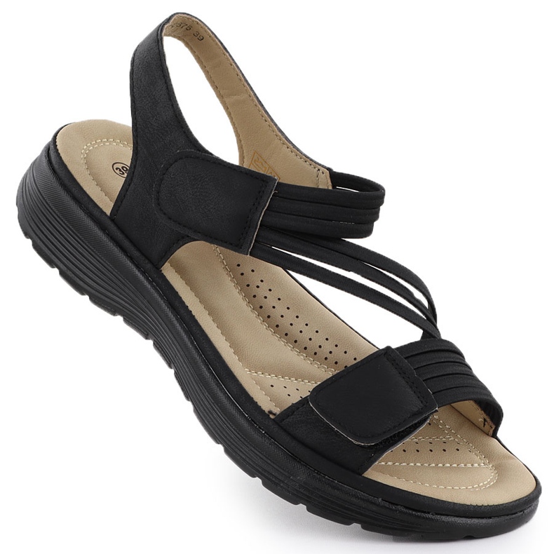 Sandali femminili sulla piattaforma comodo Black Unisoft 8875 nero