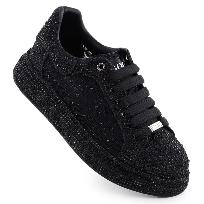 Scarpe da donna con zirconi sulla piattaforma Black Goe NN2N4021 nero