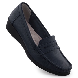 Mocassini in pelle da donna su una piattaforma blu navy sabatina jhy01