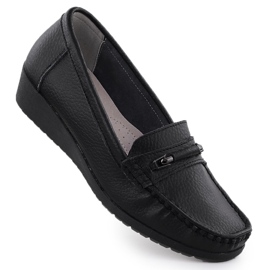 Mocassini in pelle da donna sull'elevazione Black Sabatina JHY02 nero