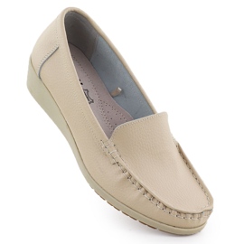 Mocassini in pelle femminile sull'elevazione beige sabatina jhy03