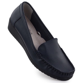 Mocassini in pelle da donna su una piattaforma blu navy sabatina jhy03