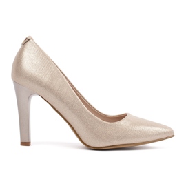 Goodin Pompe brillanti di beige su un tallone alto