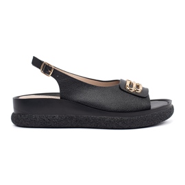 Goodin Sandali piatti neri con un ornamento nero