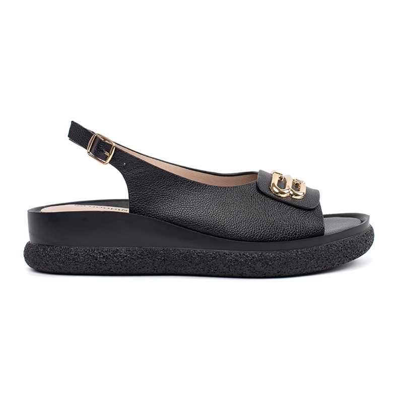 Goodin Sandali piatti neri con un ornamento nero