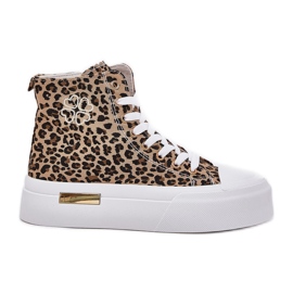 Sneaker leopardate da donna alta sulla piattaforma marrone