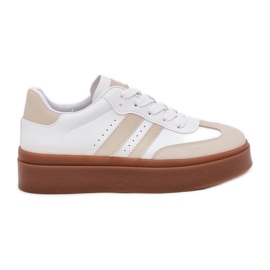 Sneaker femminili sulla piattaforma con beige in pelle eco