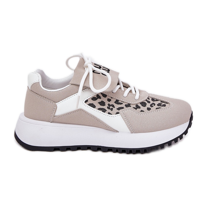 Scarpe da sneaker da donna sulla piattaforma Leopard e White and Beige