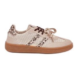 Sneaker femminili con doppio allacciatura di beige ollabes leopardo