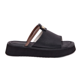 S.Barski Slifori di pelle da donna sulla piattaforma con una cintura decorativa D&amp;A MK51-475 NERO