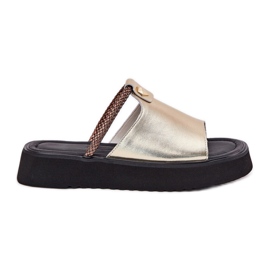 S.Barski Slifori di cuoio da donna sulla piattaforma con una cintura decorativa D&amp;A MK51-475 GOLD d'oro