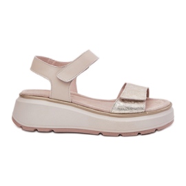 S.Barski Piattaforma da donna sandali in pelle e cuneo in velcro S. Barski LR51-543 Gold d'oro