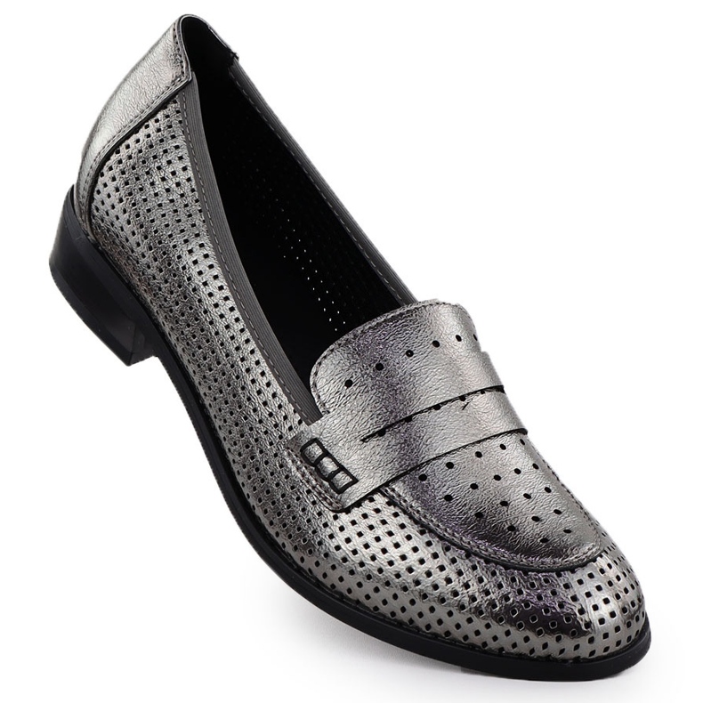 Scarpe da donna Lords Openwork Metallic Silver Potocki 12581 d'argento