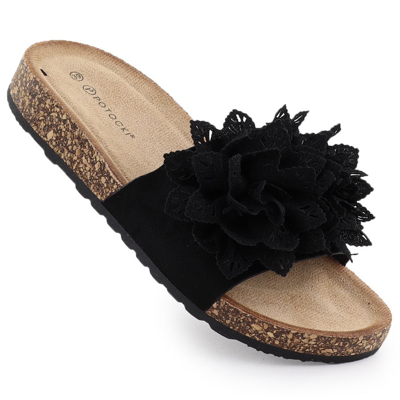 Pantofole da donna con fiori Black Potocki GN17301 nero
