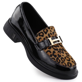 Scarpe in pelle con leopardo lagola laccata Vinceza 66790 nero