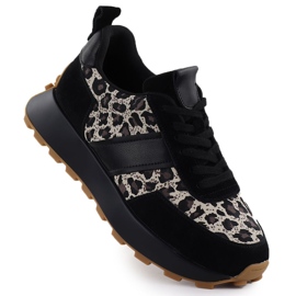 Sneaker in pelle sulla piattaforma leopardata nera Vinceza 66793 nero