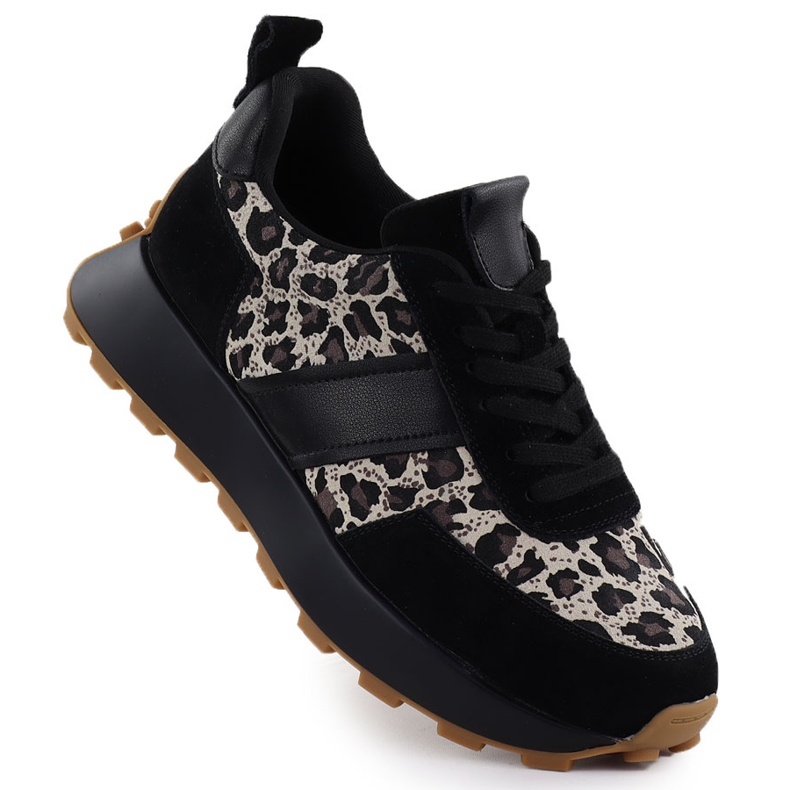 Sneaker in pelle sulla piattaforma leopardata nera Vinceza 66793 nero