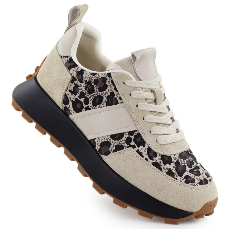 Sneaker in pelle su una piattaforma leopard beige Vinceza 66793