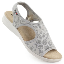 Unisoft Sandali da donna su un'eruzione cutanea flessibile con fiori grigio unsoft 7196