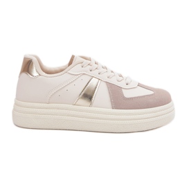 Sneaker da donna in pelle Eco sulla piattaforma beige