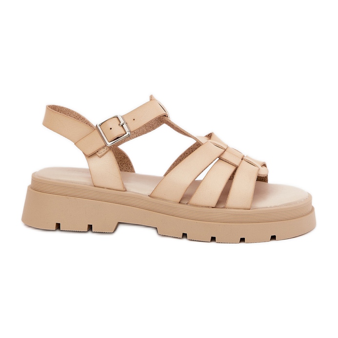 Sandali da donna in pelle eco sulla piattaforma beige