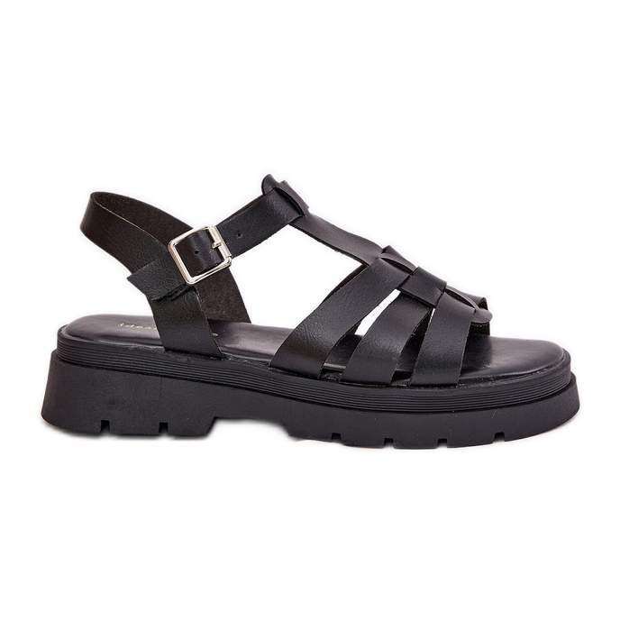 Sandali da donna in pelle eco sulla piattaforma nera nero