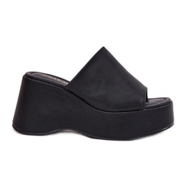 Slifor da donna in pelle Eco sulla piattaforma e zeppe nere nero