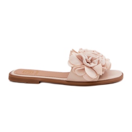 Flip di donne a ruote piatte con fiori decorativi beige