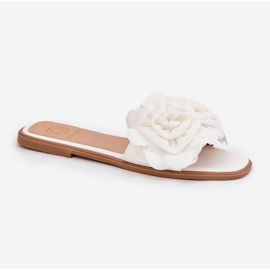 Flip da donna a ruote piatte con fiori decorativi bianchi bianco