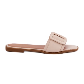 Riepilogo delle donne in pelle eco piatta con fibbia beige
