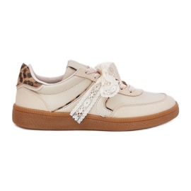Sneaker da donna bassa con leopardo di pizzo beige