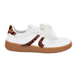 Sneaker da donna bassa con stampa leopardo bianca in pizzo bianco