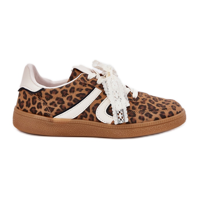 Sneaker da donna bassa con leopardo in pizzo marrone
