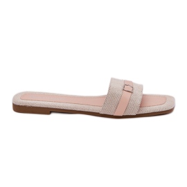 Infradito da donna piatto con cintura e fibbia beige