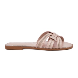 Infradito da donna piatto con le strisce schiaccianti beige
