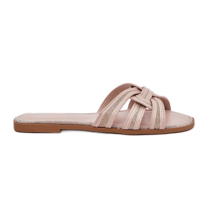 Infradito da donna piatto con le strisce schiaccianti beige