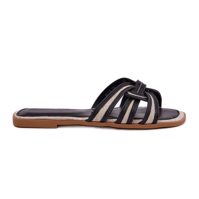 Pantofole da donna piatta con strisce nere nero