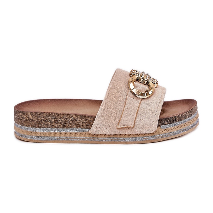 Boto Infradito da donna sulla piattaforma con glitter e una decorazione dorata beige