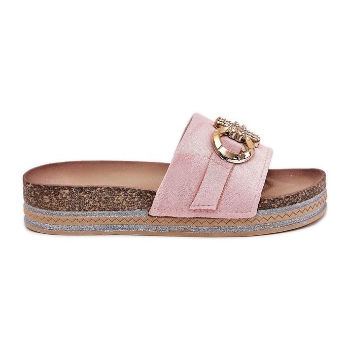 Infradito da donna sulla piattaforma con glitter e decorazioni dorate rosa