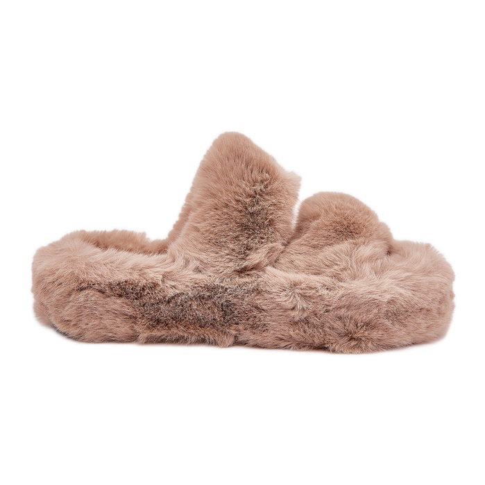 Pantofole di pelliccia da donna sulla piattaforma kaki beige
