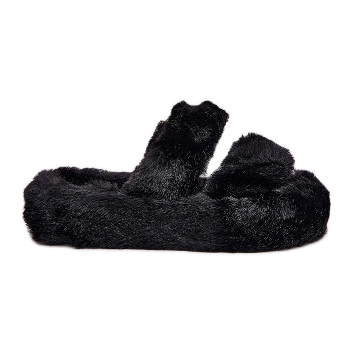Pantofole di pelliccia da donna sulla piattaforma nera nero