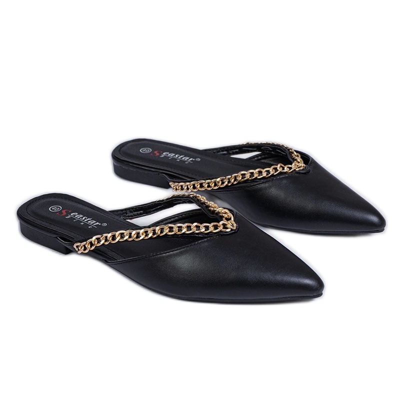 Black Elegant Flip -Flops decorati con una catena nero