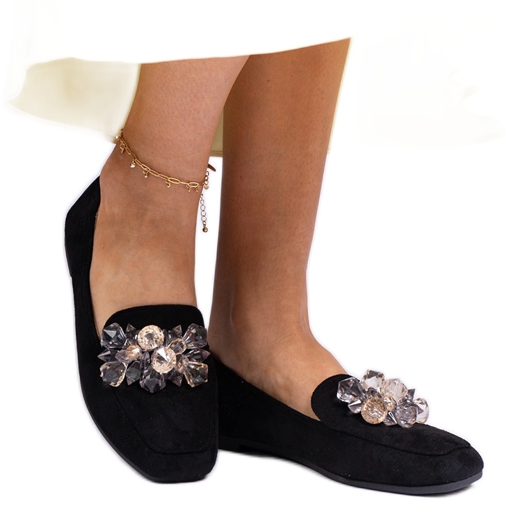 Mocassini neri decorati con cristalli nero