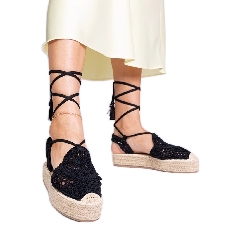 Sandali intrecciati di espadrille nere nero