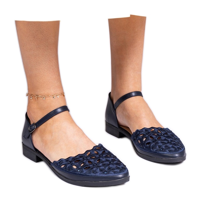 Sandali openwork blu navy con zirconi