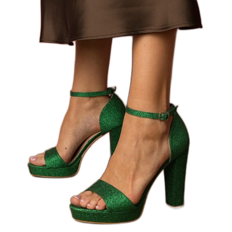 Sandali glitter ad alto glitter da donna verde