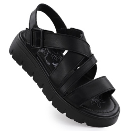 Sandali in pelle da donna sulla piattaforma Roman Black Jezzi 8716 nero