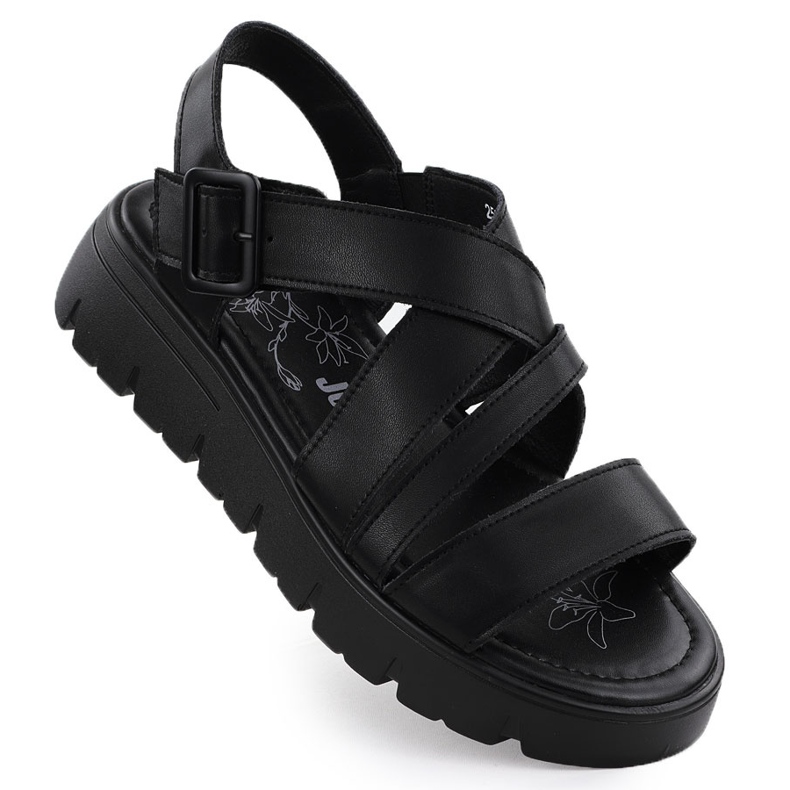 Sandali in pelle da donna sulla piattaforma Roman Black Jezzi 8716 nero
