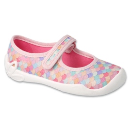 Ciabatte per bambini Befado con velcro 114X514 rosa con applicazioni colorate